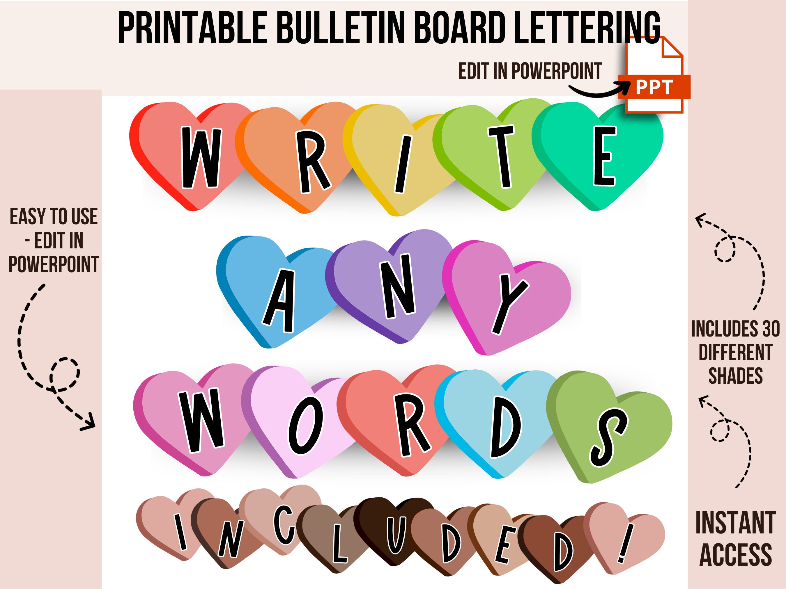 Pastel Hearts, Valentine's Day Bulletin Board Letters, Alphabet