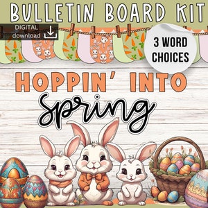 Easter bulletin board | Bunny Bulletin Board | Spring bulletin board | April bulletin board | Easter egg activity | Easter door decor