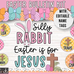 Jesus Easter bulletin board | March christian Bulletin Board | April religious classroom decor | Faith bulletin board | silly rabbit decor