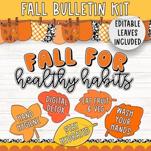 Fall for healthy habits Bulletin | Health bulletin board | Nurse bulletin board | Editable bulletin | Leaves bulletin board | wellbeing