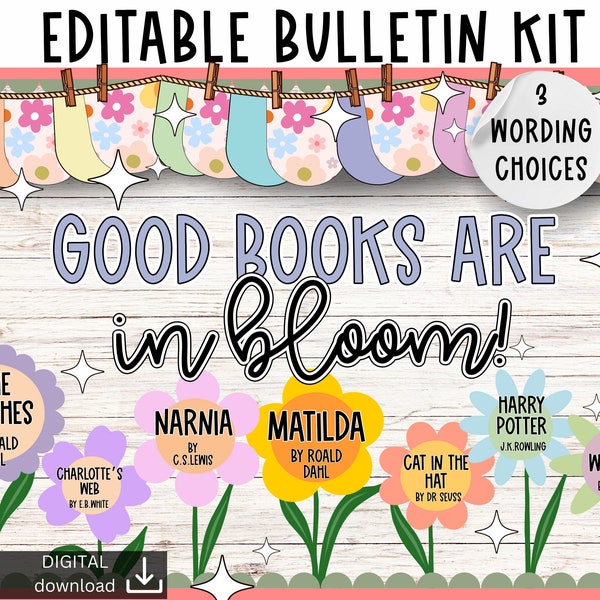 Spring Bulletin Board | Reading bulletin board | Library bulletin board | pastel bulletin board kit | flower bulletin board | editable