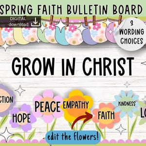 Spring Faith Bulletin Board | Catholic April bulletin board | Jesus Flowers classroom | church decoration | Spring God decor
