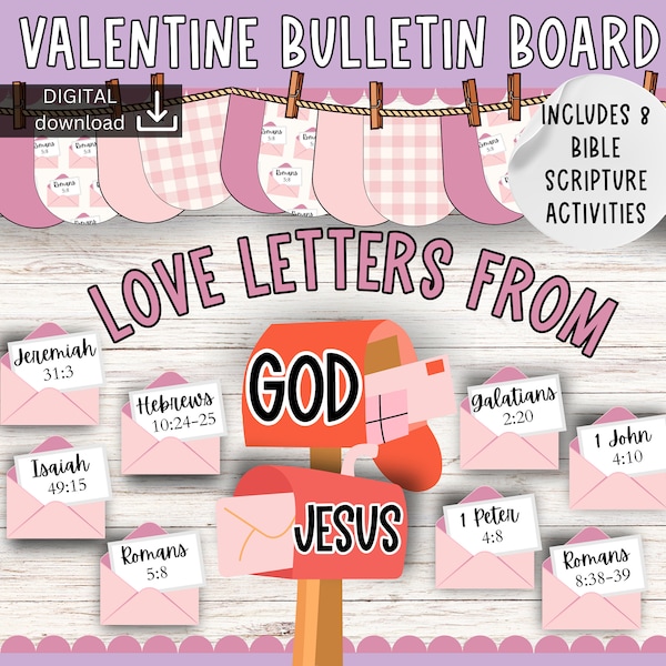 Tablero de anuncios de San Valentín / Kit de anuncios cristianos / Tablero de exhibición del amor de Dios / Kit de exhibición de Jesús / Kit de tablero de anuncios de las escrituras bíblicas /