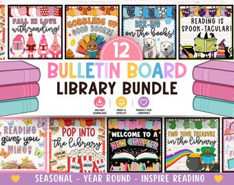 reading bulletin board bundle | whole year library bulletin kit | literacy display board | library bulletin board | reading corner