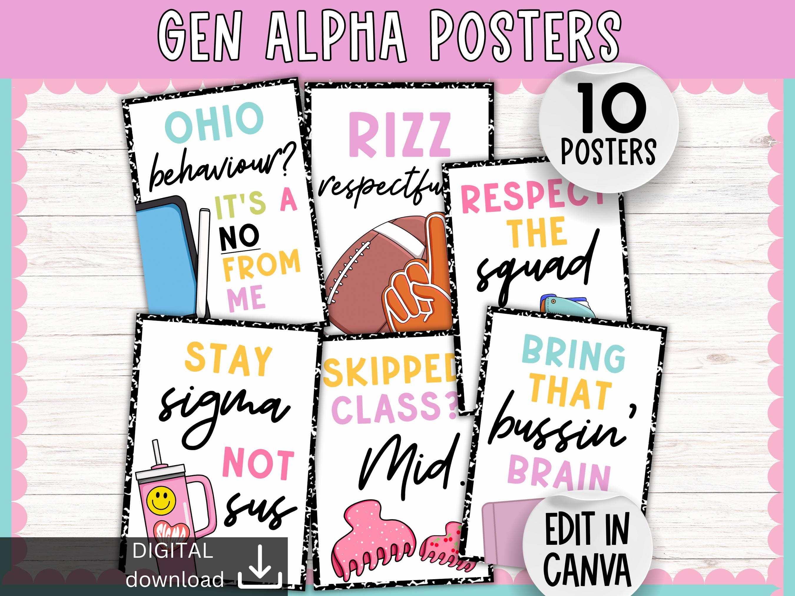 Gen Alpha Slang Posters for school | Middle school behaviour bulletin | new year Bulletin Board | funny classroom display | r Gen z Posters