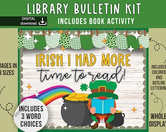 reading bulletin board | st patricks day bulletin board kit | library Bulletin Board | march display board | rainbow, gold, irish, st paddy
