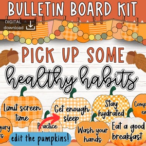 Fall Bulletin Board | Health bulletin board | Nurse bulletin board | Editable bulletin board kit | Pumpkin bulletin board | editable