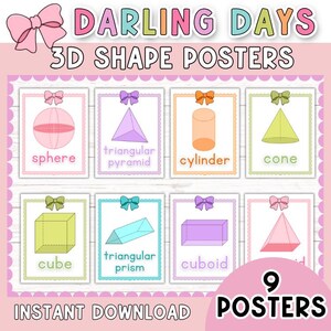 Pastel 3D Shapes Posters: Coquette Classroom Decor (PDF Download)