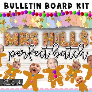 Gingerbread bulletin board | Christmas Classroom Decor  | Festive  Bulletin Board Decor | Childrens faces Bulletin Board |