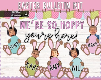 Easter bulletin board | April Bulletin Board | Easter Bunny bulletin board | easy door decor | Childrens faces kit | pastel classroom