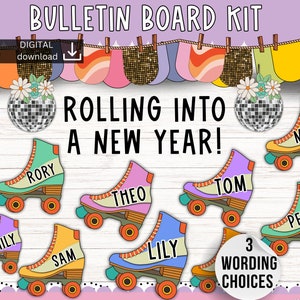 new Year bulletin board | January bulletin board | 2025 Bulletin Board | groovy classroom display | cool retro funky Bulletin kit