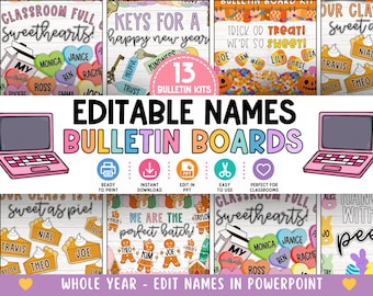 Editable Bulletin Board Bundle: Seasonal Classroom Decor (PowerPoint Digital Download) Whole Year Bulletin Kit,