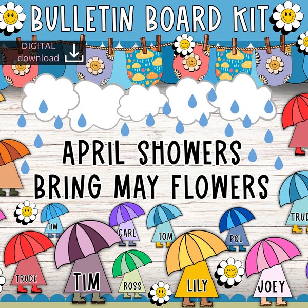 Spring Bulletin Board | april showers bulletin | pastel classroom decor | easy bulletin board kit | flower bulletin board |