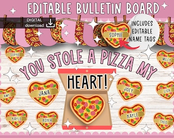 Valentijn prikbord | pastelkleurig prikbord | februari displaybord | pizza-displayset | schattig klaslokaaldecor | bewerkbaar bulletin |