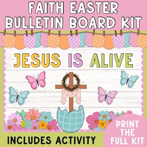 Jesus Easter bulletin board | March christian Bulletin Board | April religious classroom decor | Faith bulletin board | silly rabbit decor