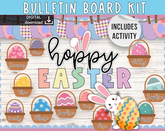 Whaline 55Pcs Easter Classroom Decoration Set 24Pcs Easter Egg Bunny Cut- Outs With Glue Point 30Pcs Spring Flower Egg Bulletin Board Stickers Border Trim Happy Easter Bunting Banner For Blackboard