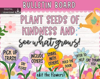 Spring Bulletin Board | Kindness bulletin board | mental health bulletin board | Editable bulletin board - flower bulletin kit - plant decor