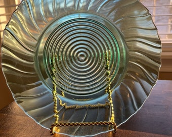 Jeanette Glass Co. Ultramarine Teal Swirl 9” Dinner Plate, MCM, Depression Glass