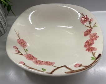 Bol para servir Metlox Poppytrail color flor de durazno: decoración de cocina de estilo moderno de mediados de siglo.