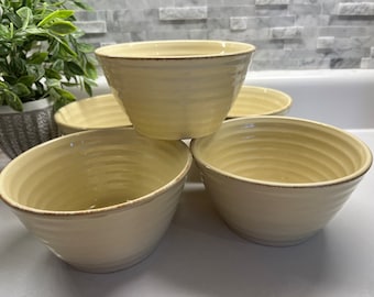 Set of 5 deep ribbed ceramic handpainted cereal or soup bowls by Home