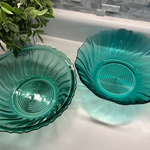Jeanette Glass Co. Ultramarine Swirl Set of 2 -9” Salad/Serving Bowls, MCM, Depression Glass