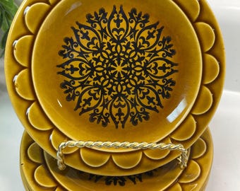 Vintage Homer Laughlin Bread Plates: Coventry Castilian Harvest Gold Mandala - Set of 3