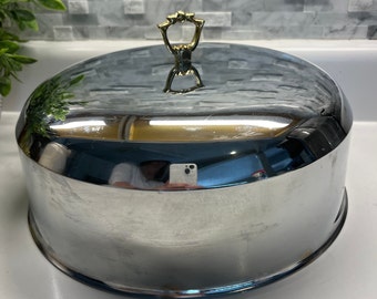 Vintage Chromex Cake Carrier/Platter Cover with Gold Handle