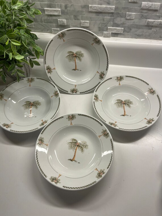 Set of 4 Discontinued Gibson Bahama 9 Rimmed Soup Bowls Palm Tree Dinnerware Etsy
