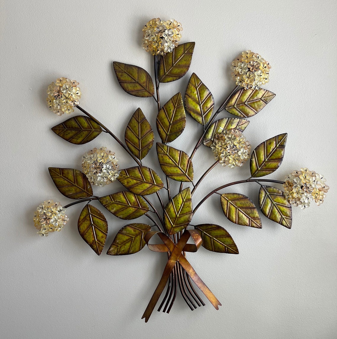 Vintage MCM Metal Wall Floral Hydrangea Art 3D Hanging Décor 27 Wide, Retro Design Etsy