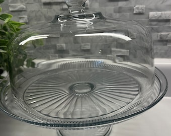 Vintage Anchor Hocking Canton glass cake stand with dome doubles as punch bowl cakestand