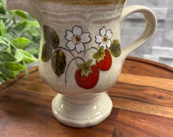 Vintage Mikasa Strawberry Festival Creamer  Stoneware, Pattern EB801, Garden Club, Red Strawberry Center, MCM 1980&#39;s