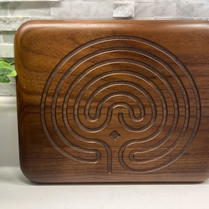 Desk Finger Labyrinth - Small Wood Classical Meditation Labyrinth - Mindfulness Walnut | wall decor labyrinth | Office Desk Decor for Work