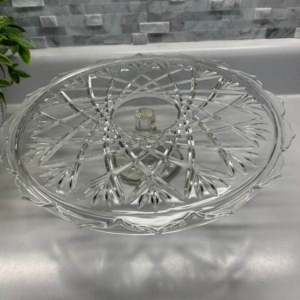 Vintage Crystal Glass Pedestal Cake Plate, 14" Wedding Cake Stand, Roxborough, Mikasa