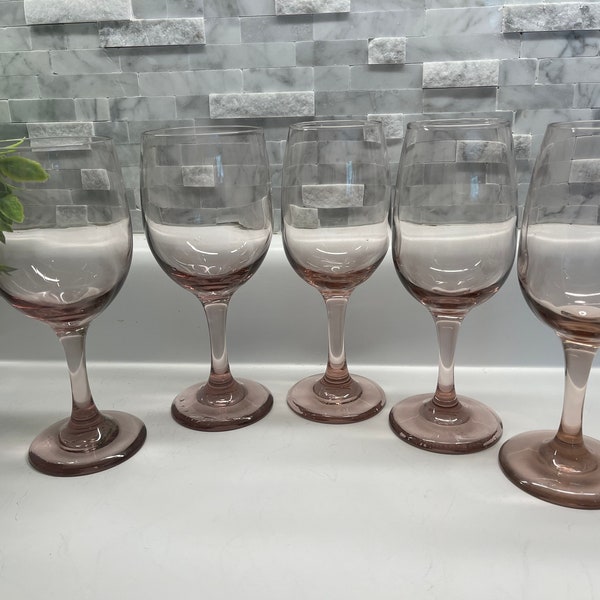 Premiere Plum White Wine Goblets by Libbey Glass Co, Set of 5. 3 -8oz white wine glasses 2-11oz water glasses