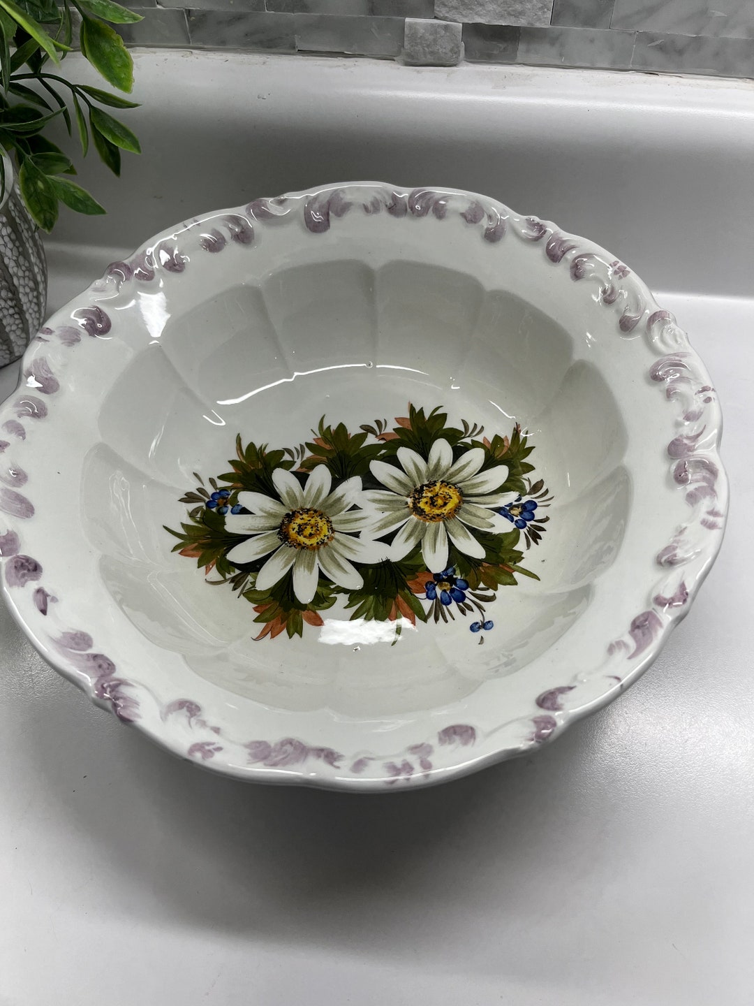 Hand Painted Floral Daisy Ceramic Serving Bowl - Made in Italy - Etsy