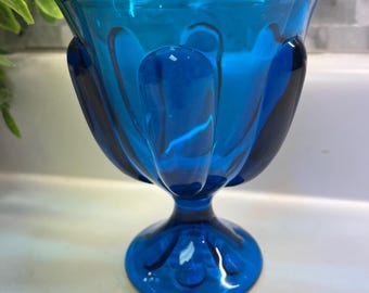 Viking Glass Bluenique Six Petal Blue Pedestal Candy Dish Compote