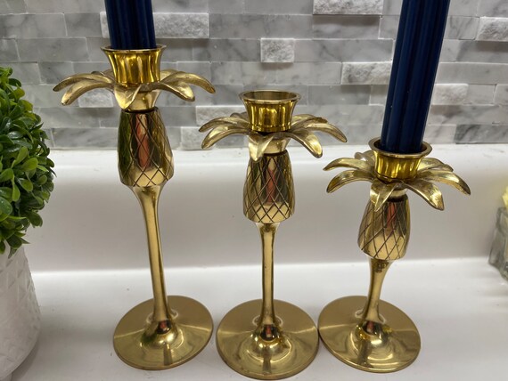 Set of Vintage 1970s Tiered Solid Brass Taper Candle Holders Set of Vintage 1970s Tiered Solid Brass Taper Candle Holders