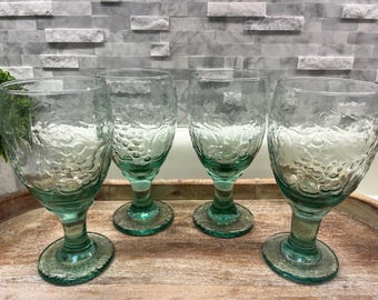 Copas Libbey Green vintage: Cristalería con relieve de frutas de huerto (juego de 4)