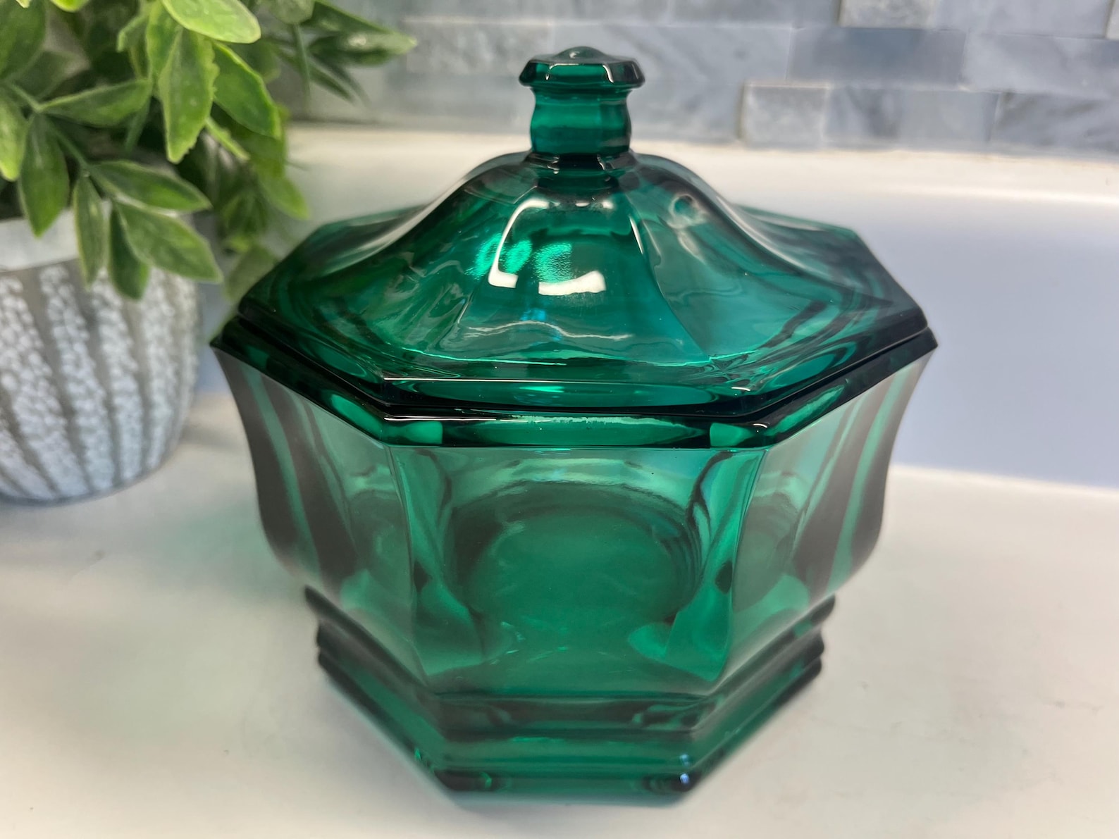 Vintage Glass Emerald Green Candy Dish