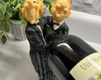 Vintage James the Butler Two French Waiters Resin Wine Bottle Holder