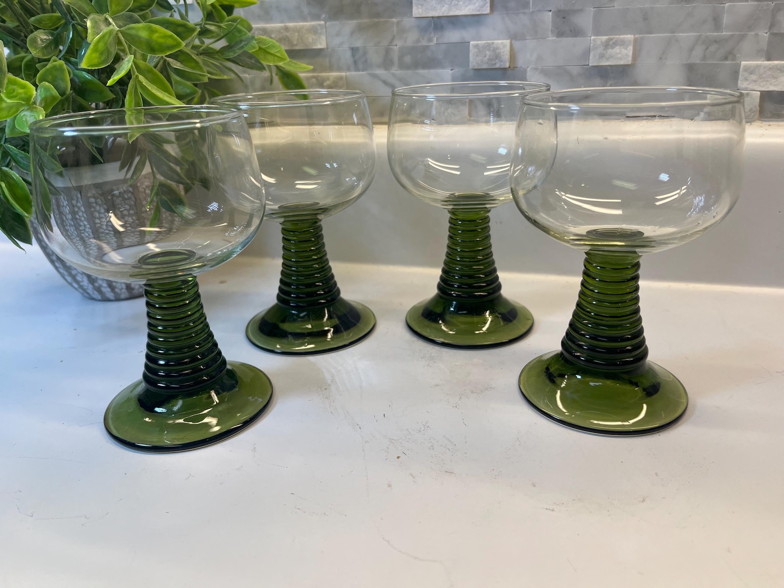 Roemer Rhine Mid Century Dark Green Beehive Stems Made In Germany Green-set of 4