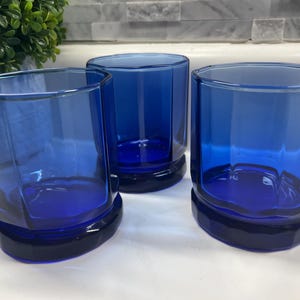 Vintage Anchor Hocking Cobalt Blue Octagon Rocks Glasses - Set of