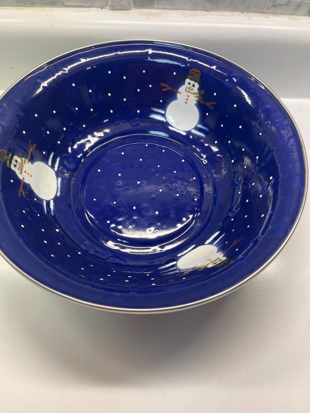Golden Rabbit II Denise Harvey Snowman Design Enamelware Large Serving ...