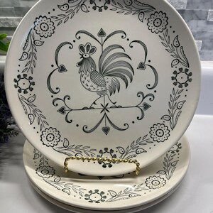 Vintage Scio Provincial Rooster 9.25” Plates Set of 3 – Primitive Folk Decor