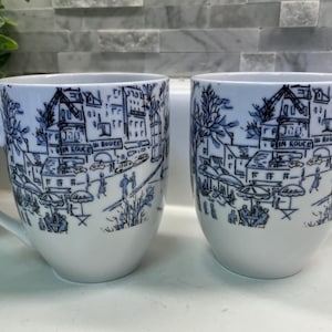 Juego de 2 tazas de café/té de porcelana Sur La Table con escena parisina imagen 1