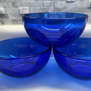 Cobalt blue glass soup / salad bowls, Crisa Mexico / Libbey glass bowls set of 3