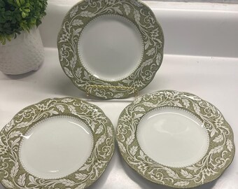 Vintage English Staffordshire Sterling Colonial Ironstone J & G Meakin Renaissance Green Bread and  Butter Plate Set of 3 Crafted in England