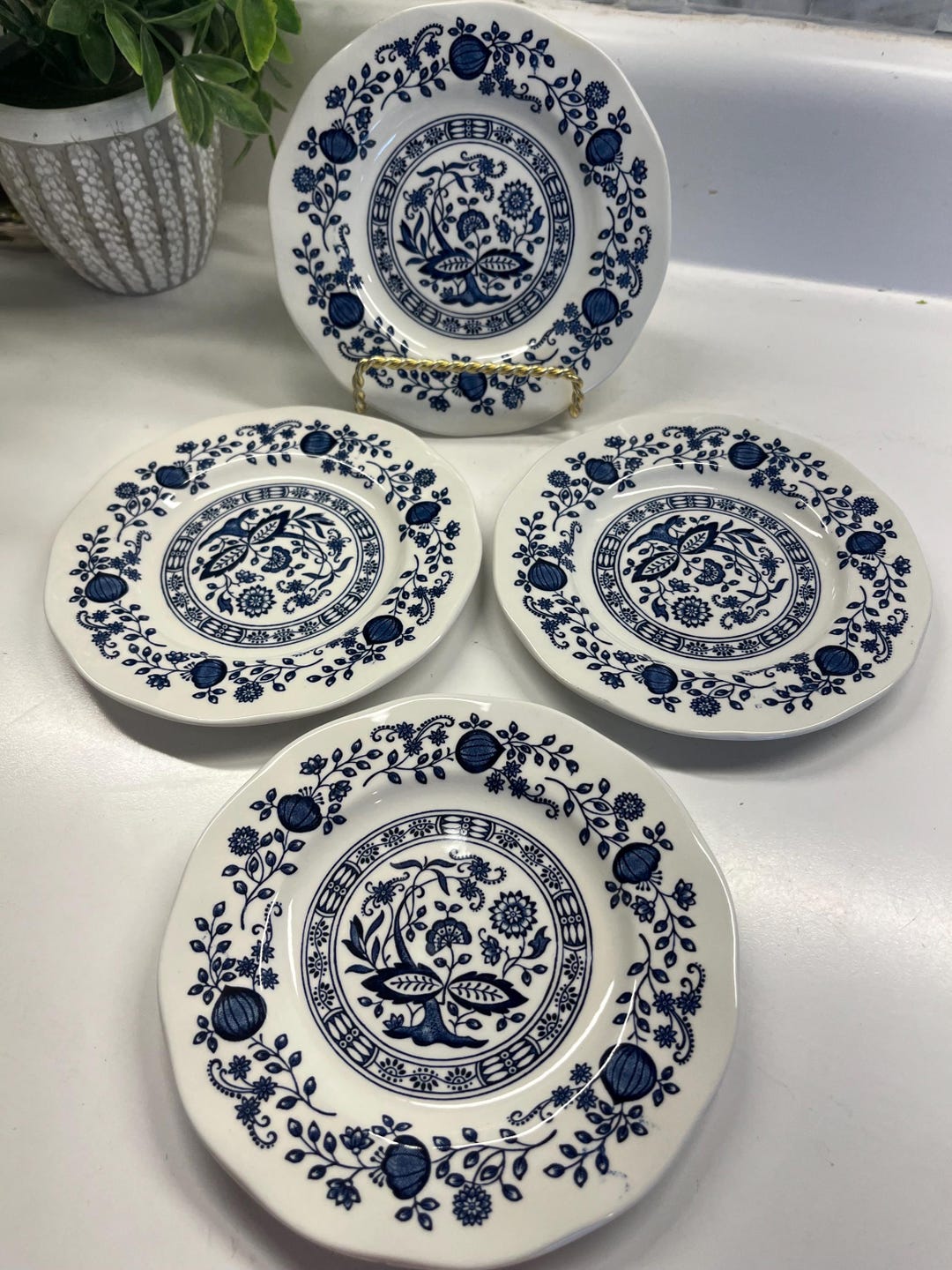 Enoch Wedgwood (tunstall) “blue Onion” 5.75” Side Plates, Set of 4 ...