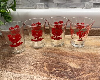Vintage Libbey Red RoosterJuice or Cocktail Glasses Set of 4