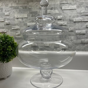 Beautiful Huge 15” Glass Apothecary Jar Clear Glass 7” Wide Excellent Condition!